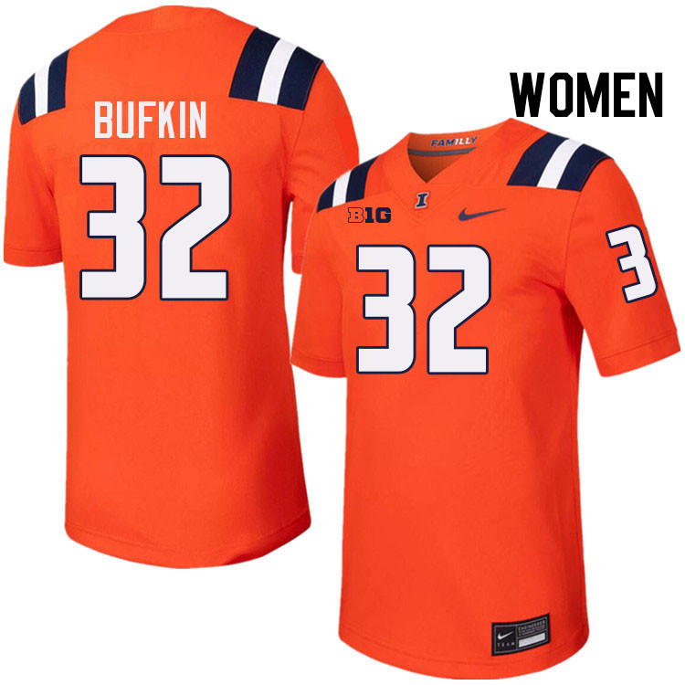 Women #32 CJ Bufkin Illinois Fighting Illini College Football Jerseys Stitched-Orange